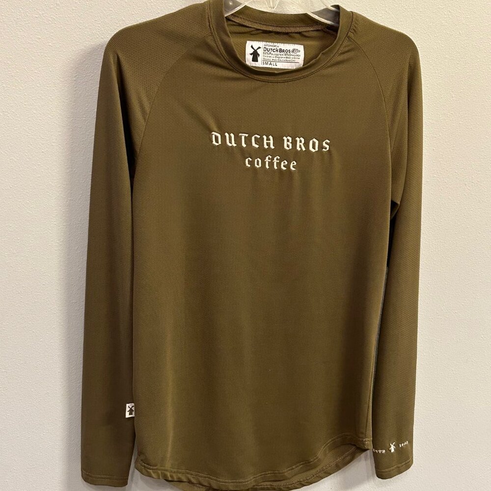 Dutch Bros Coffee Long Sleeve Shirt Embroidered Logo 1992 Olive Green S